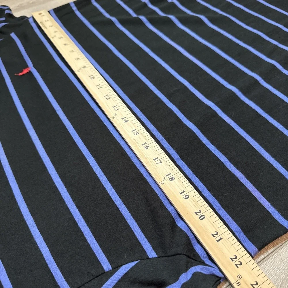 Vintage 90s Polo Ralph Lauren Striped T-shirt Pony Logo 100% Cotton Mens L Blue